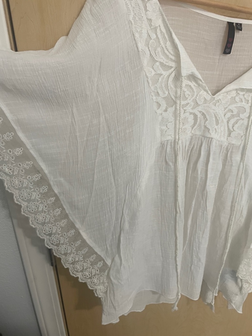 Women's White Lace-Trim Peasant Tunic Blouse XL - Picture 6 of 9